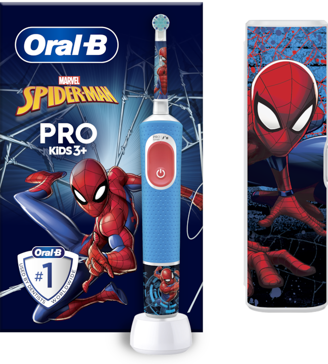 Productafbeelding Oral-B Vitality PRO Kids Spiderman elektrische tandenborstel met reisetui, blauw (Oscillerende tandenborstel)