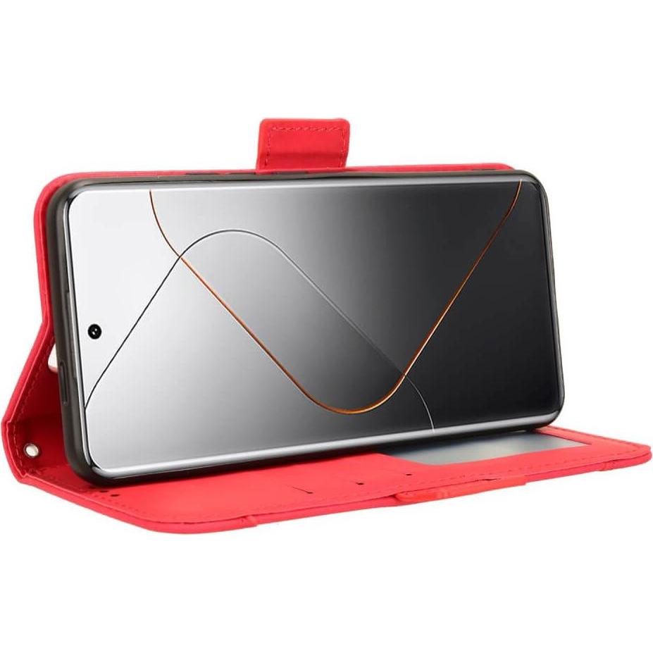 Thumbnail - Cover-Discount Xiaomi 14 Pro - Etui viele Kartenfächer rot (Xiaomi 14 Pro), Smartphone Hülle, Rot