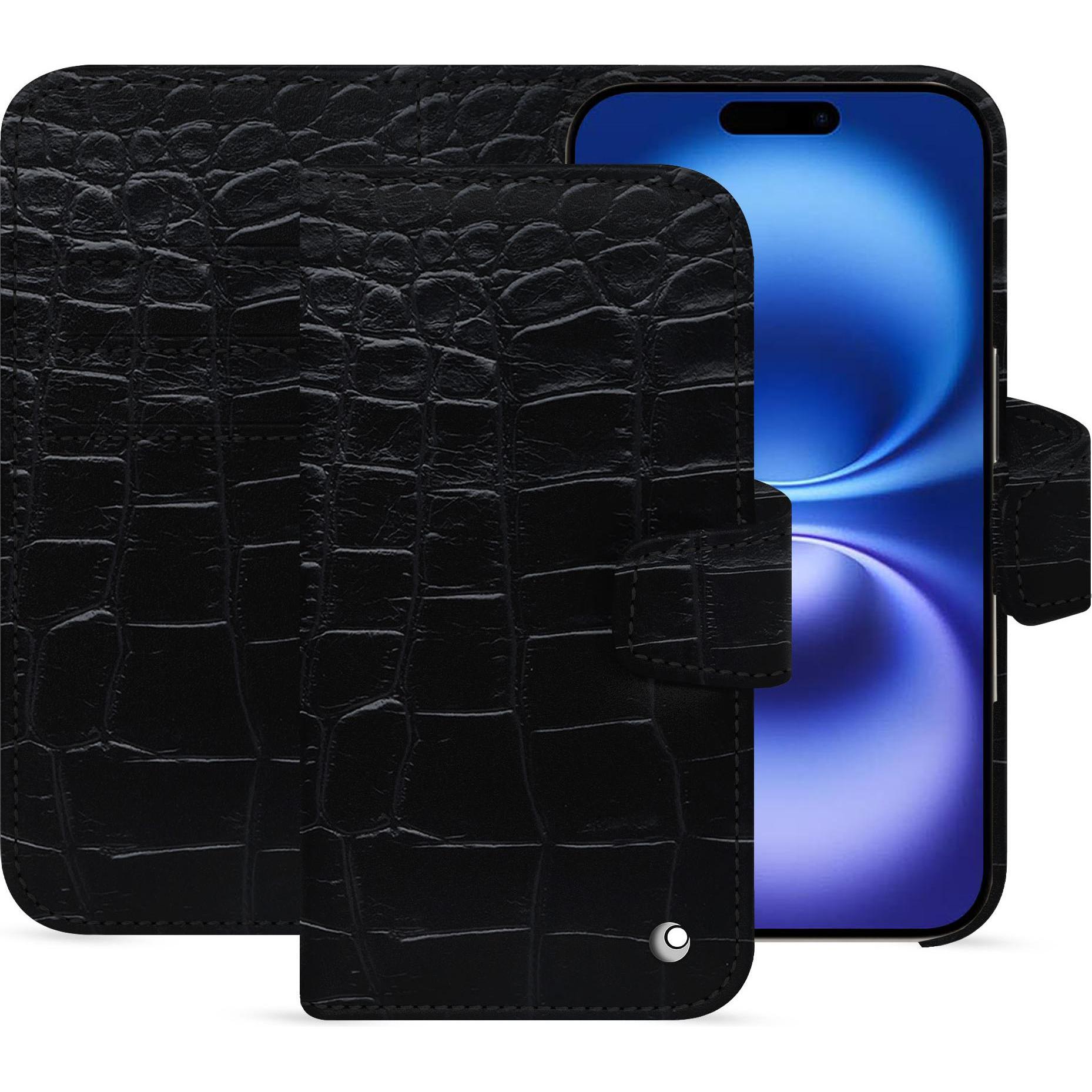 Noreve Lederschutzhülle Apple iPhone 16 (Apple iPhone 16), Smartphone Hülle, Schwarz