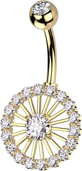 Immagine prodotto Star Piercing Banana placcata oro con sfera placcata oro con cristalli argento e ruota argento (Ottone, Acciaio chirurgico 316L)