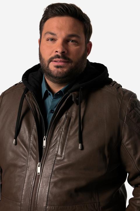 Produktbild Men+ Lederjacke, Leder, abnehmbare Jersey-Kapuze, Zipper, bis 7 XL (7XL)