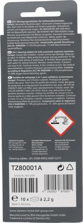 Produktbild Siemens Reinigungstabletten TZ80001A