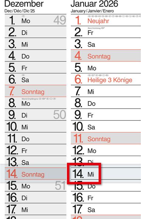 Bühner Calendario di 3 mesi (A2)