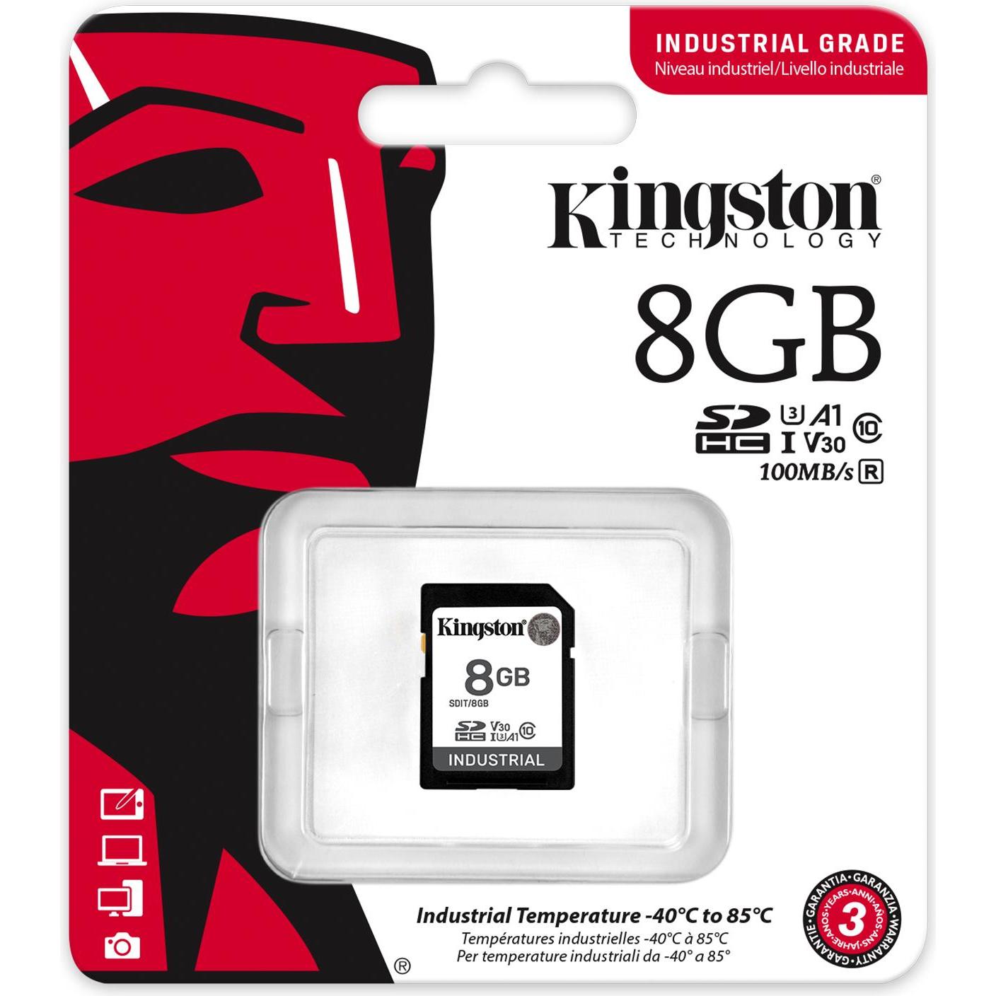 Thumbnail - Kingston Card Ind. SD +ADP 8GB pSLC (8 GB, SDHC, U3, UHS-I), Speicherkarte, Schwarz