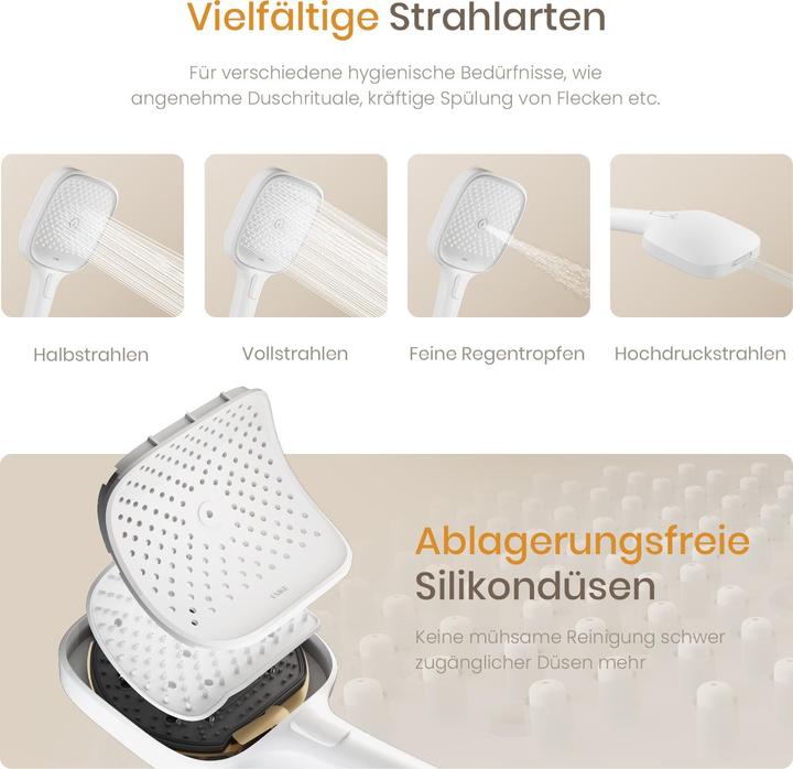 Produktbild Emke Duschsystem mit Thermostat Mattweiß Durchflussmenge einstellbar 4-Strahl-Handbrause inkl. Duschstang