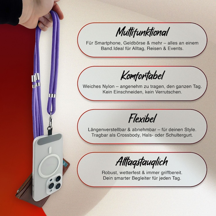 Produktbild Nalia HoldMe Lanyard Handykette – Universal Trageband für Smartphones - Verstellbar, Soft & Elastisch