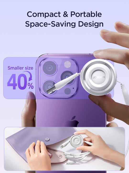 Actual product image Joyroom S-A40 Colorful Series 3in1 retractable cable USB-A to USB-C / Lightning / microUSB 1m - whit (1 m)