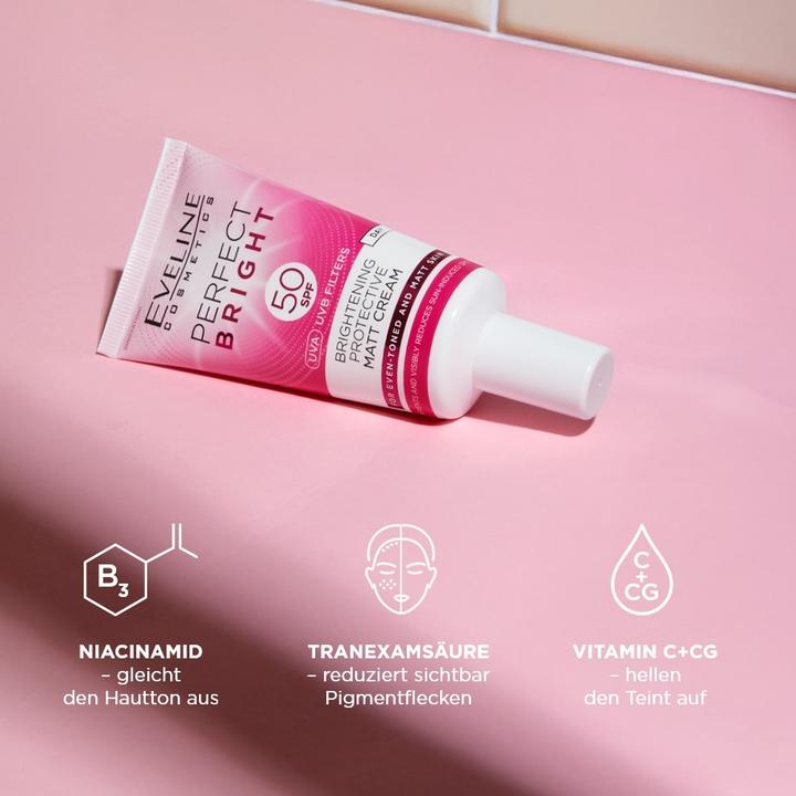 Actual product image Eveline Cosmetics Perfect Bright Face Cream SPF 50 30ml (Suntan cream, SPF 50, 30 ml)