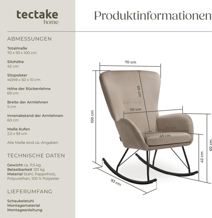 Immagine prodotto tectake sedia a dondolo Swing con pattini in acciaio e imbottitura spessa