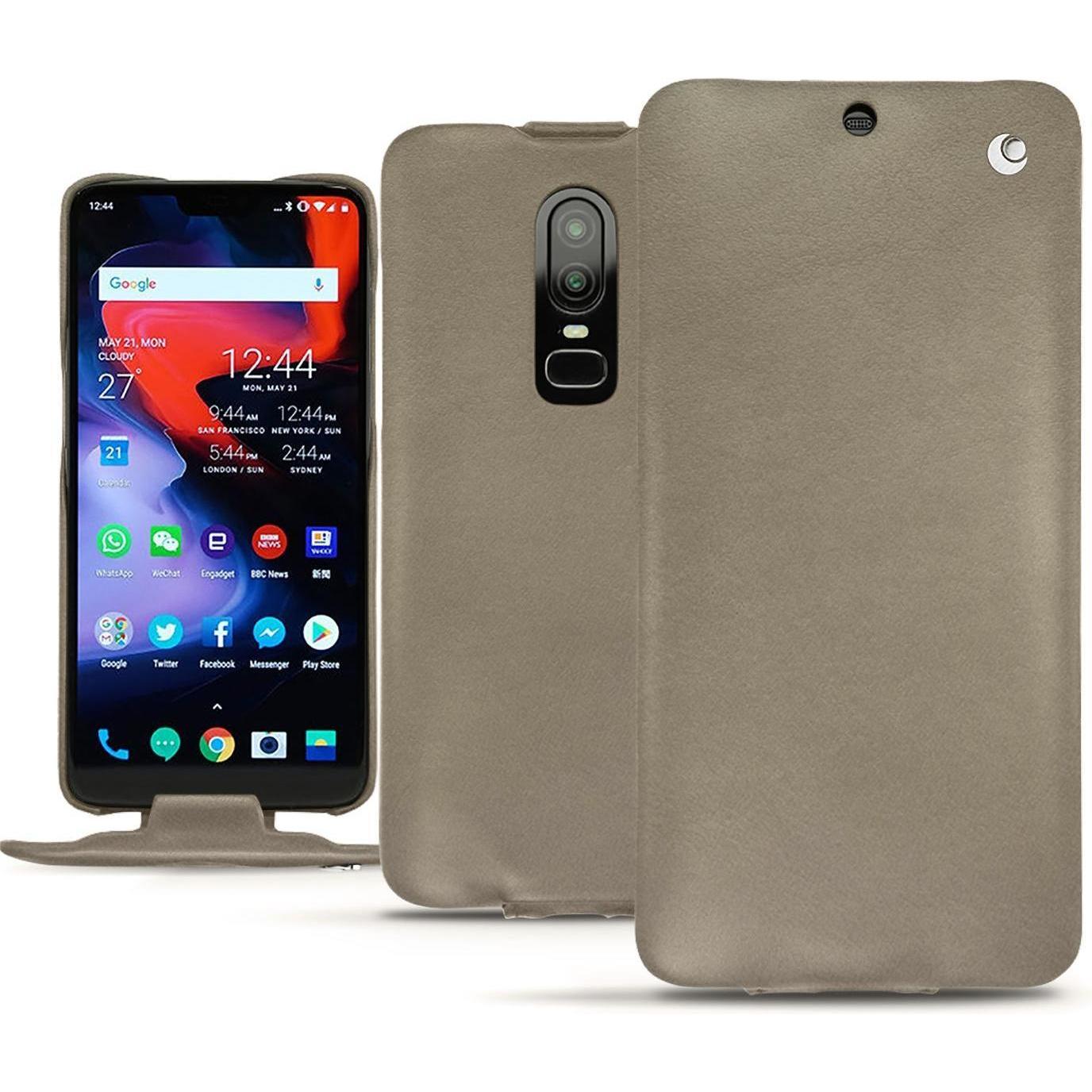 Noreve Lederschutzhülle vertikal (OnePlus 6), Smartphone Hülle, Beige