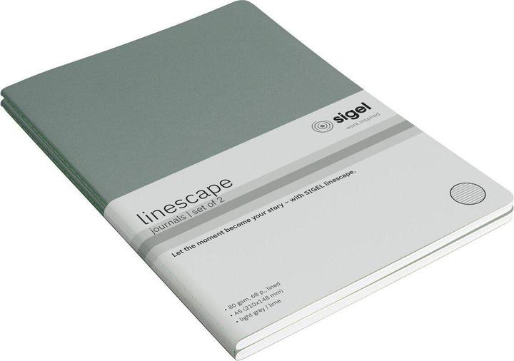 Actual product image Sigel 2 notebooks Linescape DIN A5 lined, light grey, neon green softcover 68 pages (A5, Lined, Soft cover)