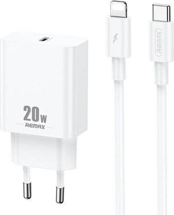 Produktbild Remax Wall charger, RP-U5, USB-C, 20W (white) + Lightning cable (20 W)