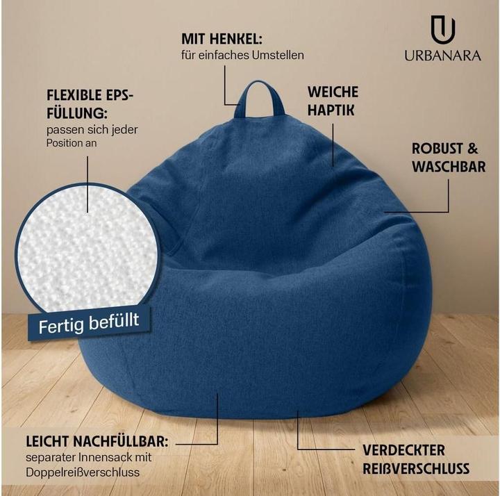 Produktbild Urbanara Sitzsack Basic-Comfort 315 l Polyester (PES), Blau