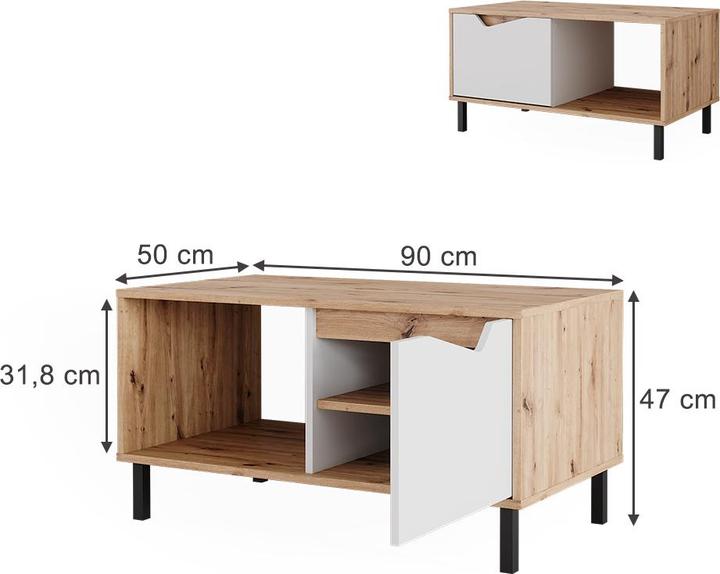 Produktbild Vicco Couchtisch Marelle, Weiss/Artisan, 90 x 50 cm mit 1 Tür
