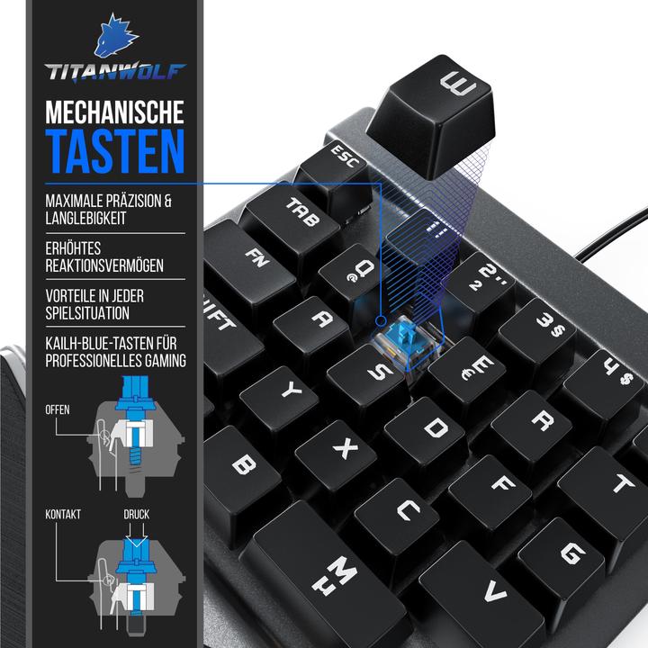 Actual product image Titanwolf Gaming keyboard, mechanical keypad keyboard with 28 keys, one-handed gaming keyboard (Germany, Cable)