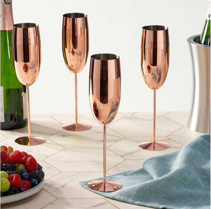 Immagine prodotto Oak & Steel Set di 4 bicchieri da champagne in acciaio inossidabile color oro rosa (28.50 cl, 4 Occhiali, Bicchieri da champagne)