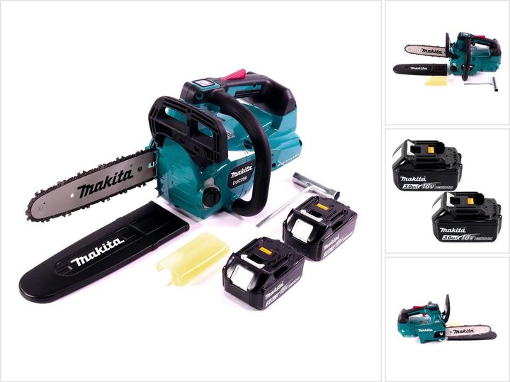 Produktbild Makita DUC 256 F Akku Kettensäge 36 V ( 2x 18 V ) Brushless 25 cm + 2x Akku 3,0 Ah - ohne Ladegerät (Akku Kettensäge)