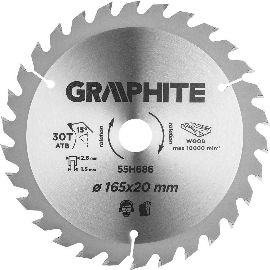 Graphite, Sägeblatt, Kreissägeblatt Graphit (Tauchsägeblatt, breit, 165 x 1,5 x 2,6 x 20 mm, 30 Zähne)