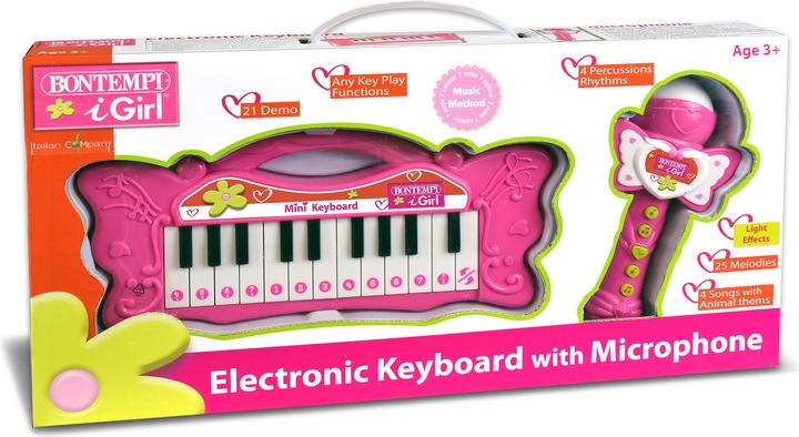 Immagine prodotto Bontempi Mini tastiera a farfalla con microfono per karaoke - Rosa