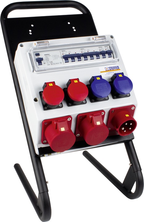 Image du produit Steffen Distributeur de chantier 16A équipé, support inclus (6 x, Type 23, Type 25, CEE 16/5)