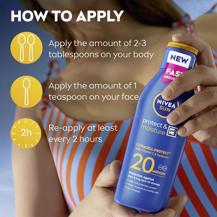 Produktbild NIVEA Sun Protect & Moisture (Sonnencreme, SPF 20, 200 ml, 150 g)
