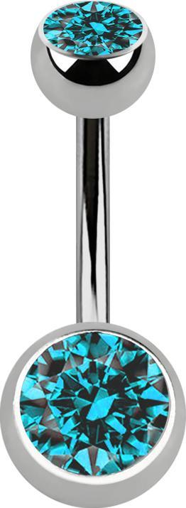 Actual product image Star Piercing Banana silver with two balls silver with crystal aqua (Titanium, without brass)
