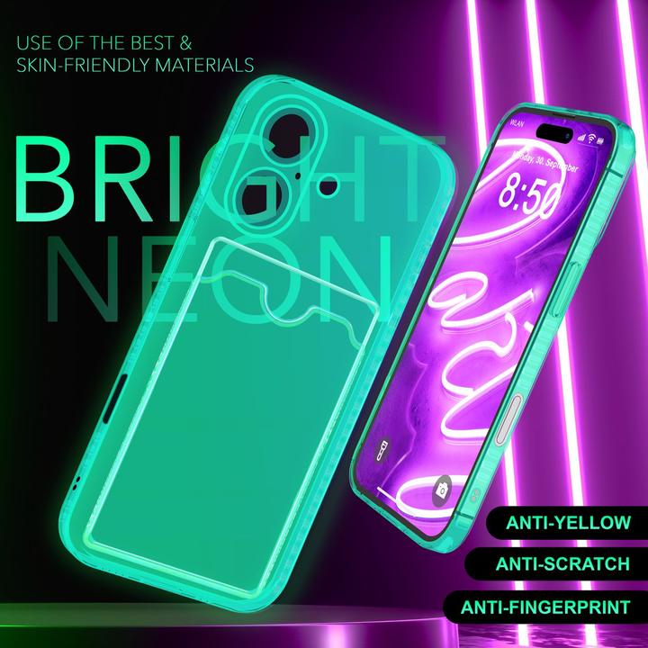Produktbild Nalia Klar Transparente Neon Silikon Hülle Kartenhalter (Apple iPhone 16)