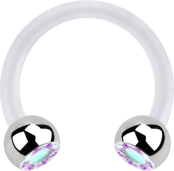 Produktbild Star Piercing Micro Circular Barbell transparent mit zwei Kugeln silber Kristall multicolor (Bioflex, ohne Messing, Chirurgenstahl 316L)