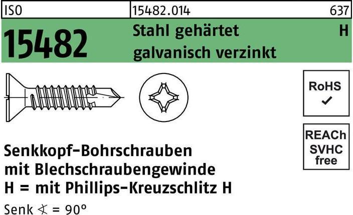 Produktbild Senkbohrschraube ISO 15482 m.Kreuzschlitz-PH ST 3,5 x 19 -H Stahl gehärtet galvanisch verzinkt ga... (1000 Schrauben pro Stück)
