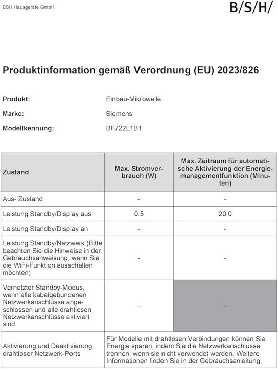 Nährwerte und Zutaten Siemens BF722L1B1