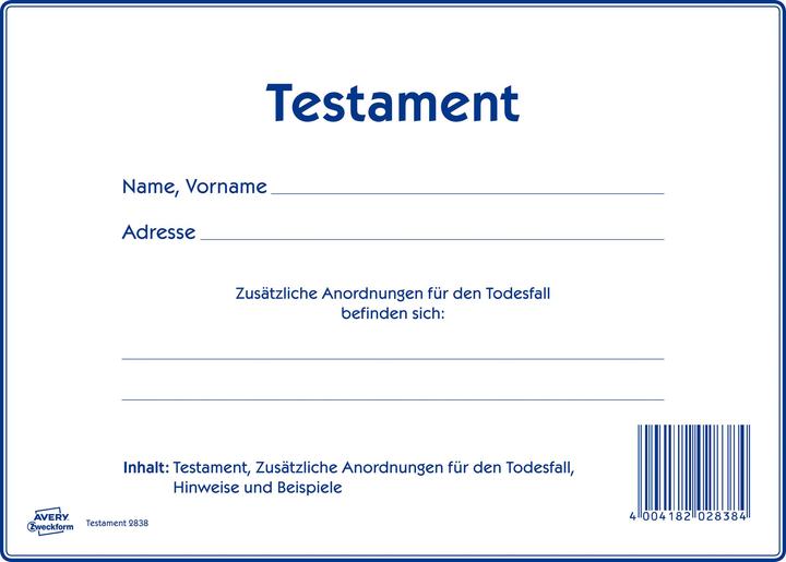 Avery Zweckform Vordruck ""Testament"", 220 x 163 mm (10 x)
