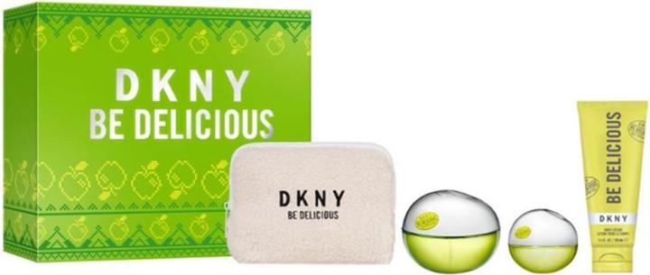 DKNY Donna Karan be DELICIOUS(W)(H/B)4PC SET(3.4oz edp sp,15 ML edp sp,3.4oz Body Lotion,Pouch) (Parfum Set)