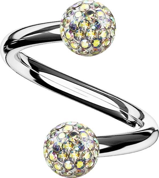 Produktbild Star Piercing Micro Spirale silber mit zwei Kristallkugeln multicolor Epoxy Schutzschicht (ohne Messing, Titan)