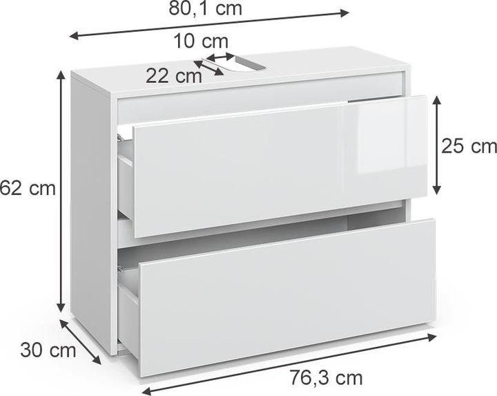 Immagine prodotto Vicco Waschbeckenunterschrank Majest, Weiss/Weiss Hochglanz, 80.1 x 62 cm mit 2 Schubladen (80.10 x 30.10 x 62 cm)
