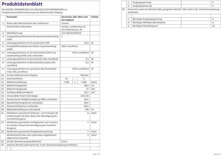 Produktbild Lenovo L27i-40 (1920 x 1080 Pixel, 27")