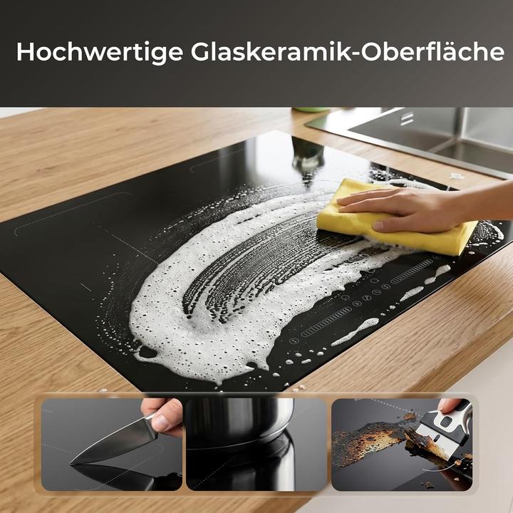 Produktbild KLAMER Induktionskochfeld 60 cm, 4 Zonen mit 2 Flexzonen, 7400 Watt, Boost Funktion, 9 Leistung… (59 cm, Induktionskochfeld)