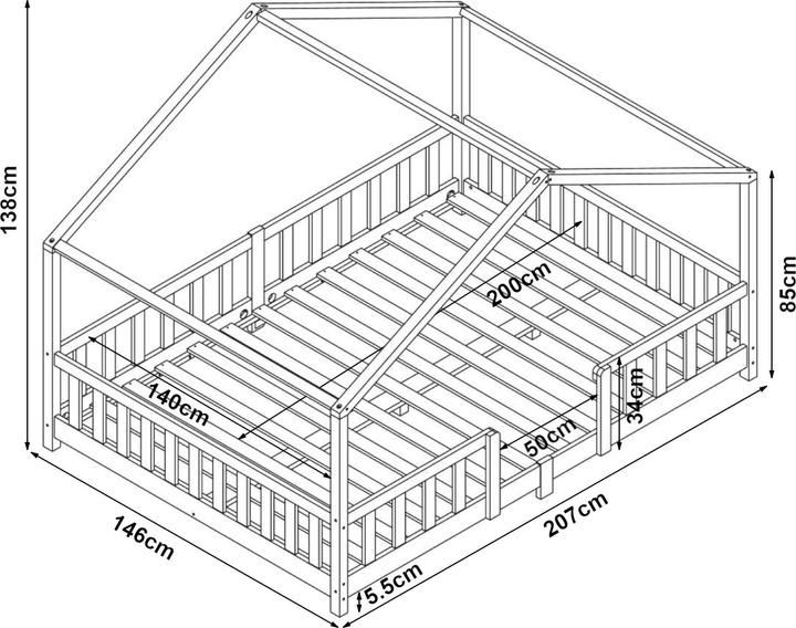Image du produit En.Casa Lit d'enfant Treviolo 140x200 cm avec matelas mousse froide et grille vert menthe (140 x 200)