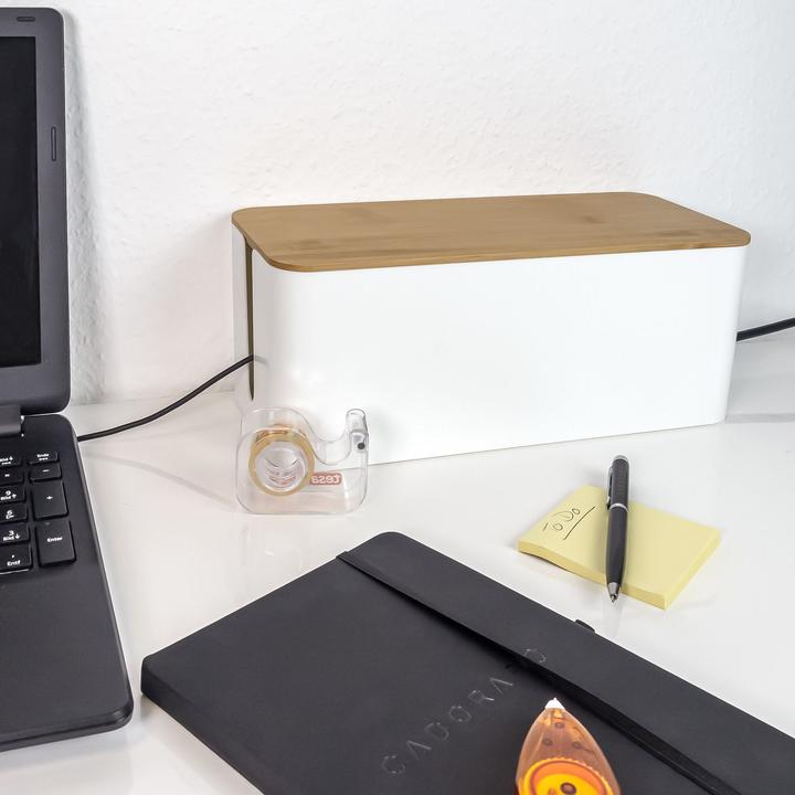 Produktbild Intirilife Kabelbox mit Bambusdeckel in Weiss