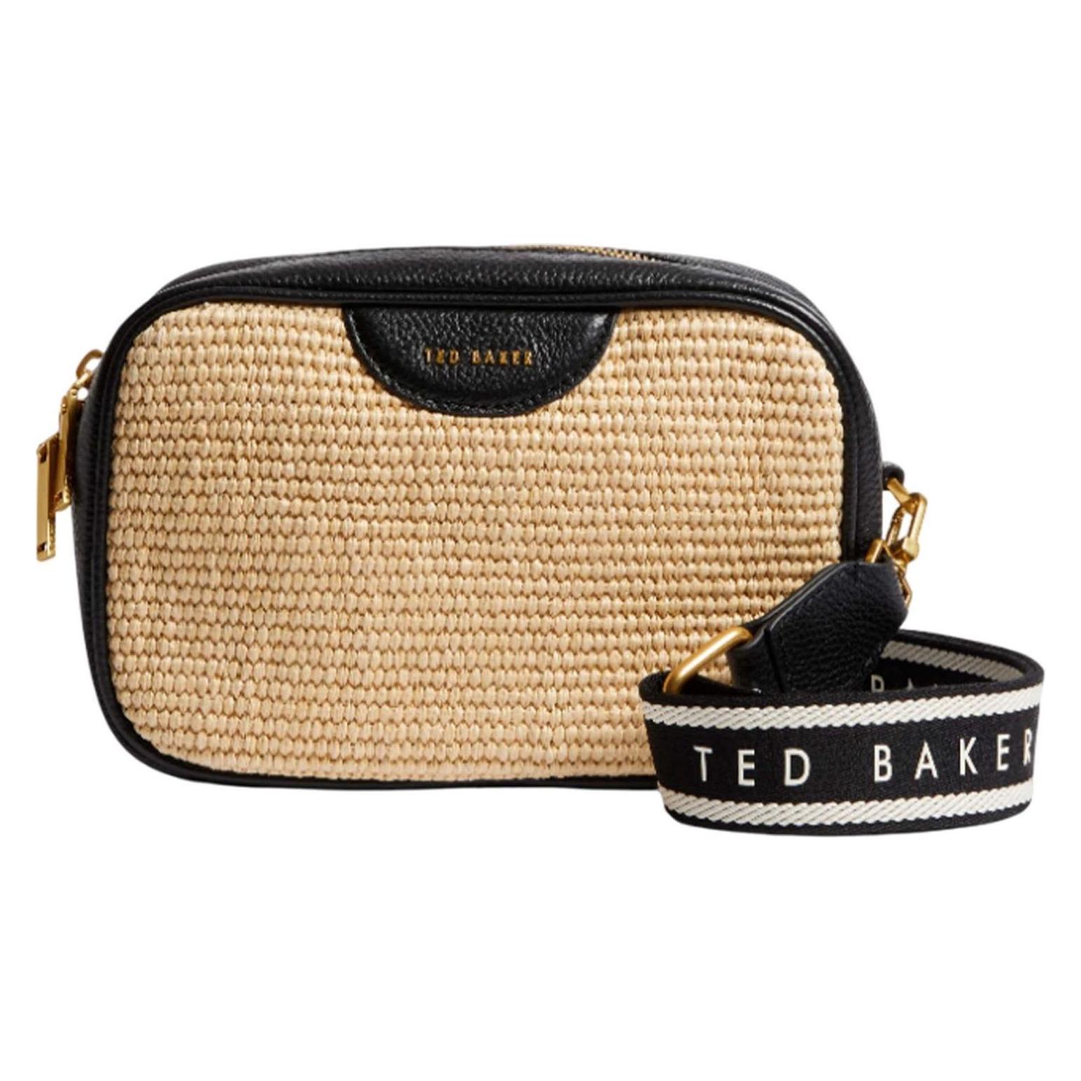 Ted Baker, Damen, Handtasche, Bardas Webbing Faux Raffia Camera Crossbody Bag, Schwarz