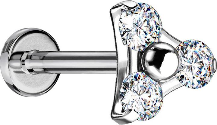 Image du produit Star Piercing Micro Labret Innengewinde silber Dreieck drei Kristalle silber (sans laiton, Titane)