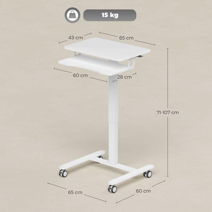Produktbild Swisshandel24 Höhenverstellbarer Stehschreibtisch, Rollen, Stahlrahmen, Weiss