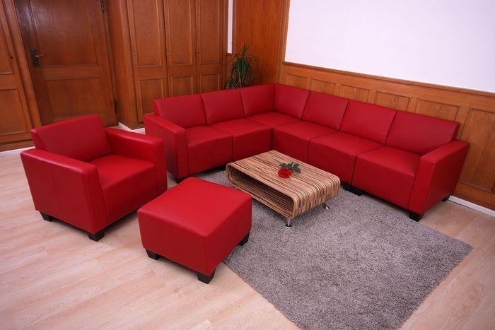 Actual product image Mendler Modular Sofa-System Couch-Garnitur Lyon 6-2, Kunstleder, rot