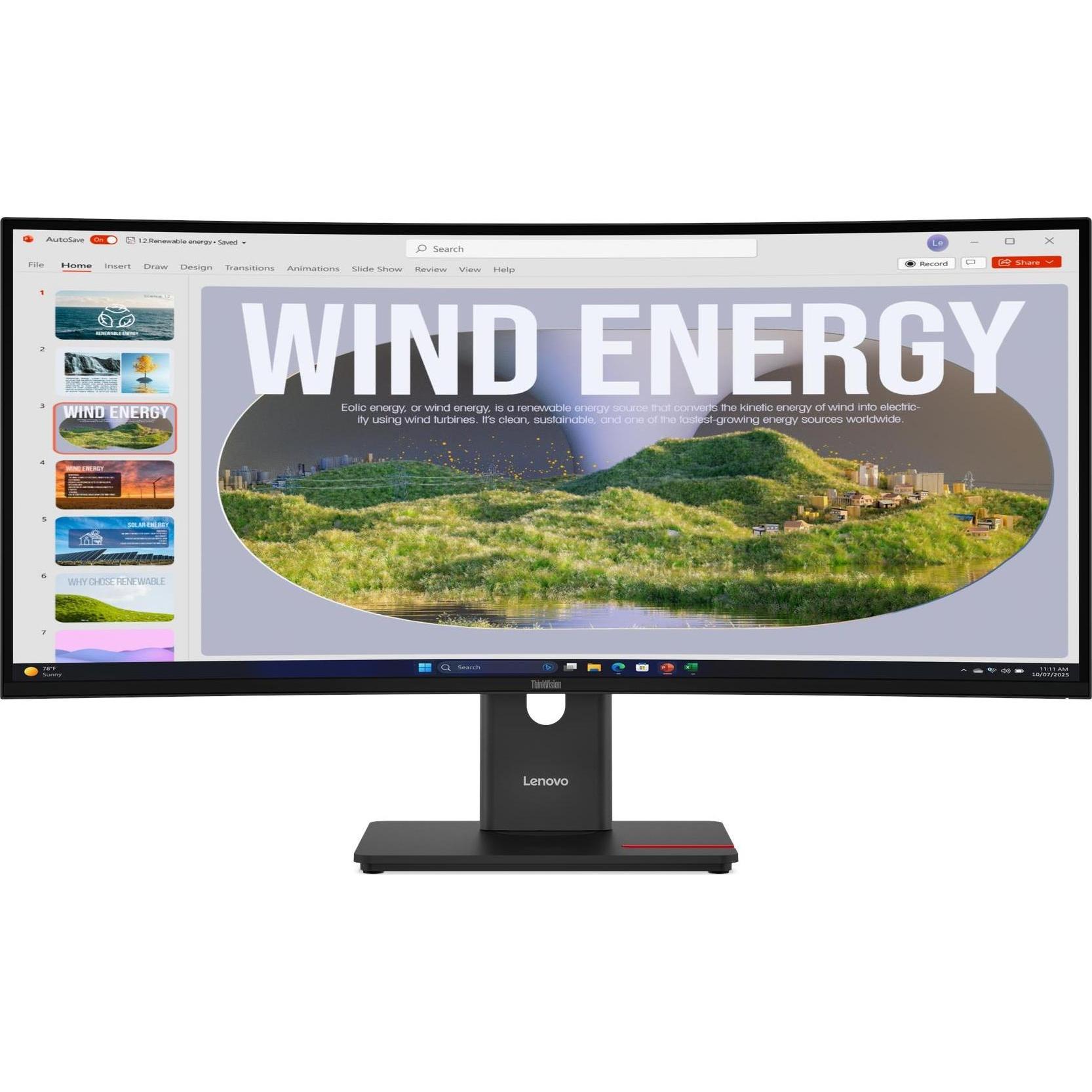 Lenovo ThinkVision T34WD-40 (3440 x 1440 Pixel, 34"), Monitor, Schwarz