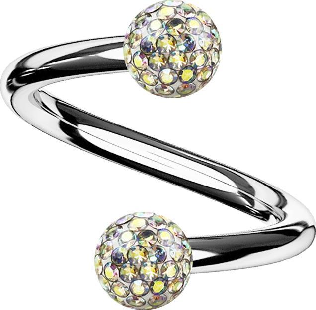 Actual product image Star Piercing Spirale silber mit zwei Kristallkugeln multicolor Epoxy Schutzschicht (without brass, Titanium)