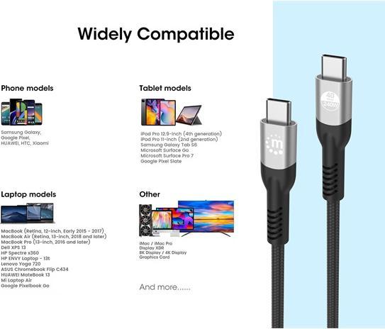 Produktbild Manhattan USB C – USB C (1 m, USB 4, 240 W)