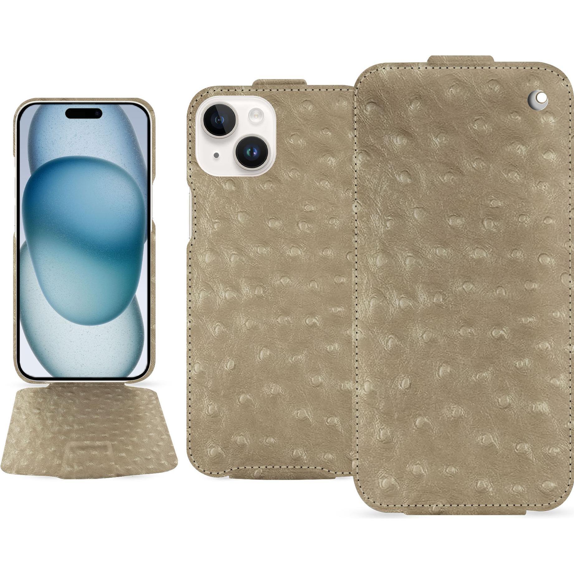 Thumbnail - Noreve Lederschutzhülle vertikal (Apple iPhone 15), Smartphone Hülle, Beige