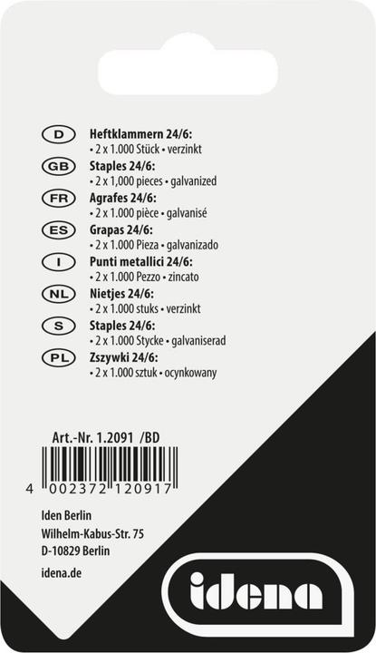 Actual product image Idena Staples 24/6 2 X 1,000 pieces, galvanised (2000 x)