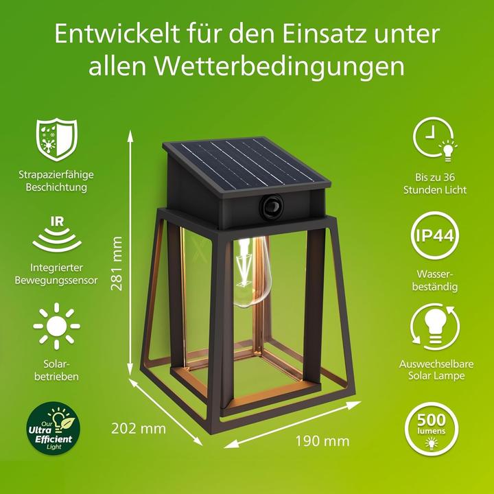 Immagine prodotto Philips Lampada da parete solare per esterni (470 lm, E27, IP44)