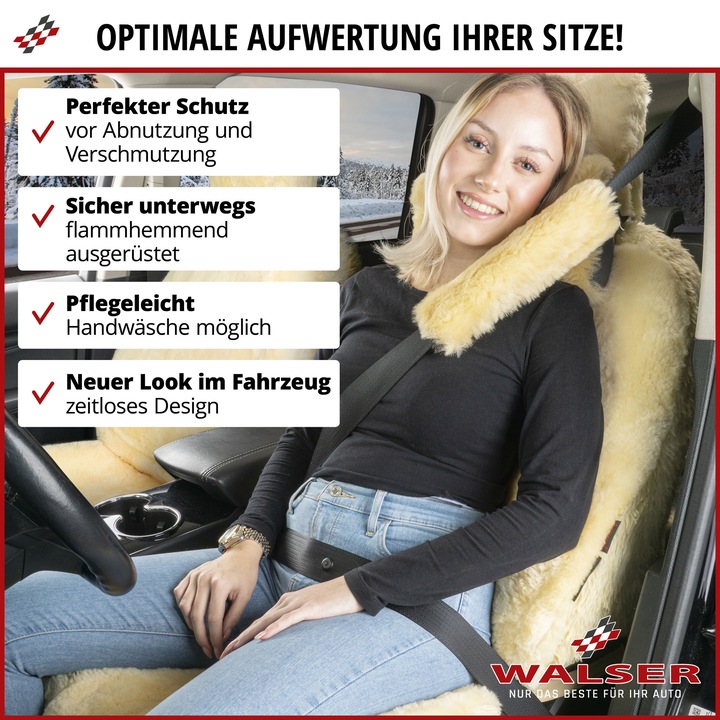 Produktbild Walser Autositzbezug Maya aus Lammfell, PKW-Schonbezug Einzelsitz, Lammfellbezug schwarz