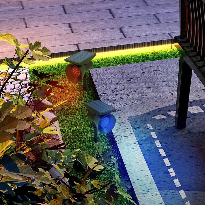 Produktbild Swisshandel24 Solarleuchten, 2 Stück Solarlampen, 2 Lichtfarben, Boden-/Wandmontage, IP54 Wasserdicht, Schwarz (IP54)